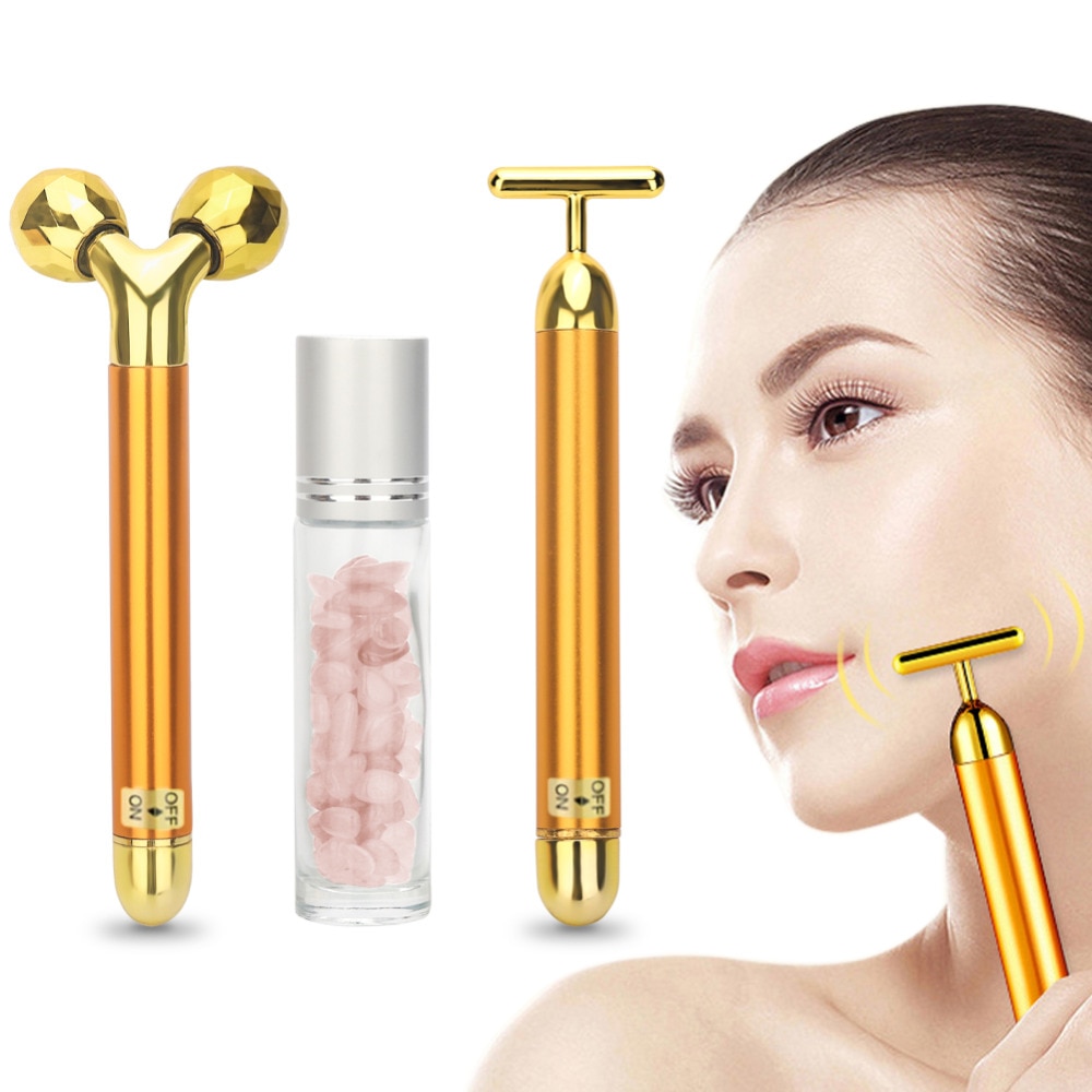 3 in 1 Golden Vibrating Facial Roller