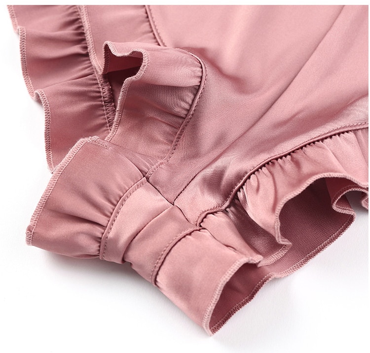 Women's Silk Ruffles Decorated Top and Shorts Pajama Set