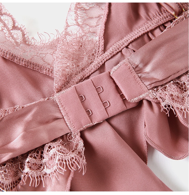 Women's Silk Ruffles Decorated Top and Shorts Pajama Set